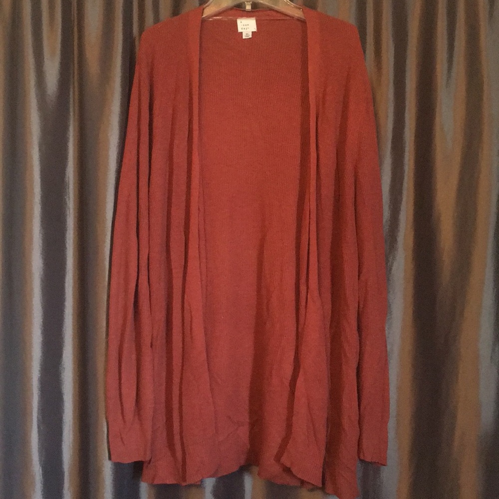 Rust colored long cardigan sweater